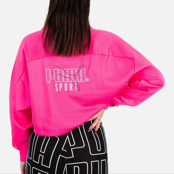 Puma Sport Woman's Cropped Pink Pullover - Picture 2 of 6